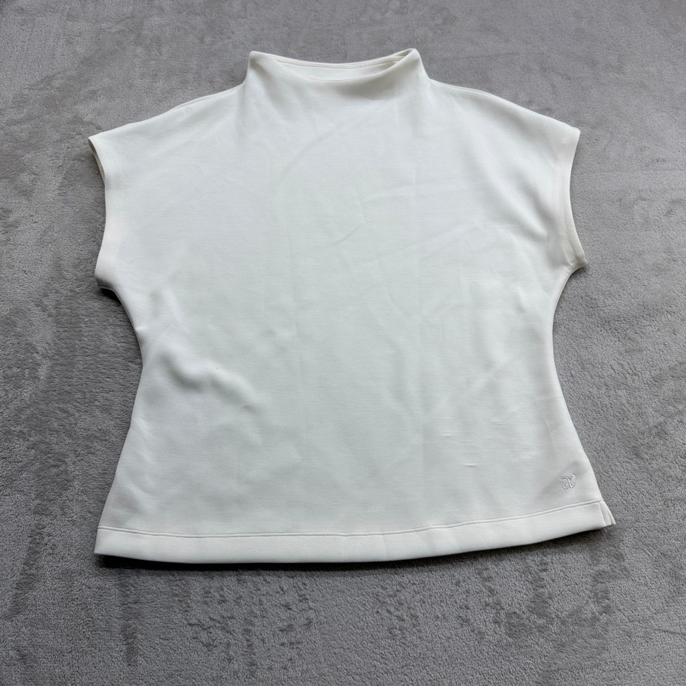 ADAY Mock Neck Top Women L White Sleeveless Recycled Polyester Spandex Quiet Lux